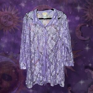 80s lavender lace button up blouse